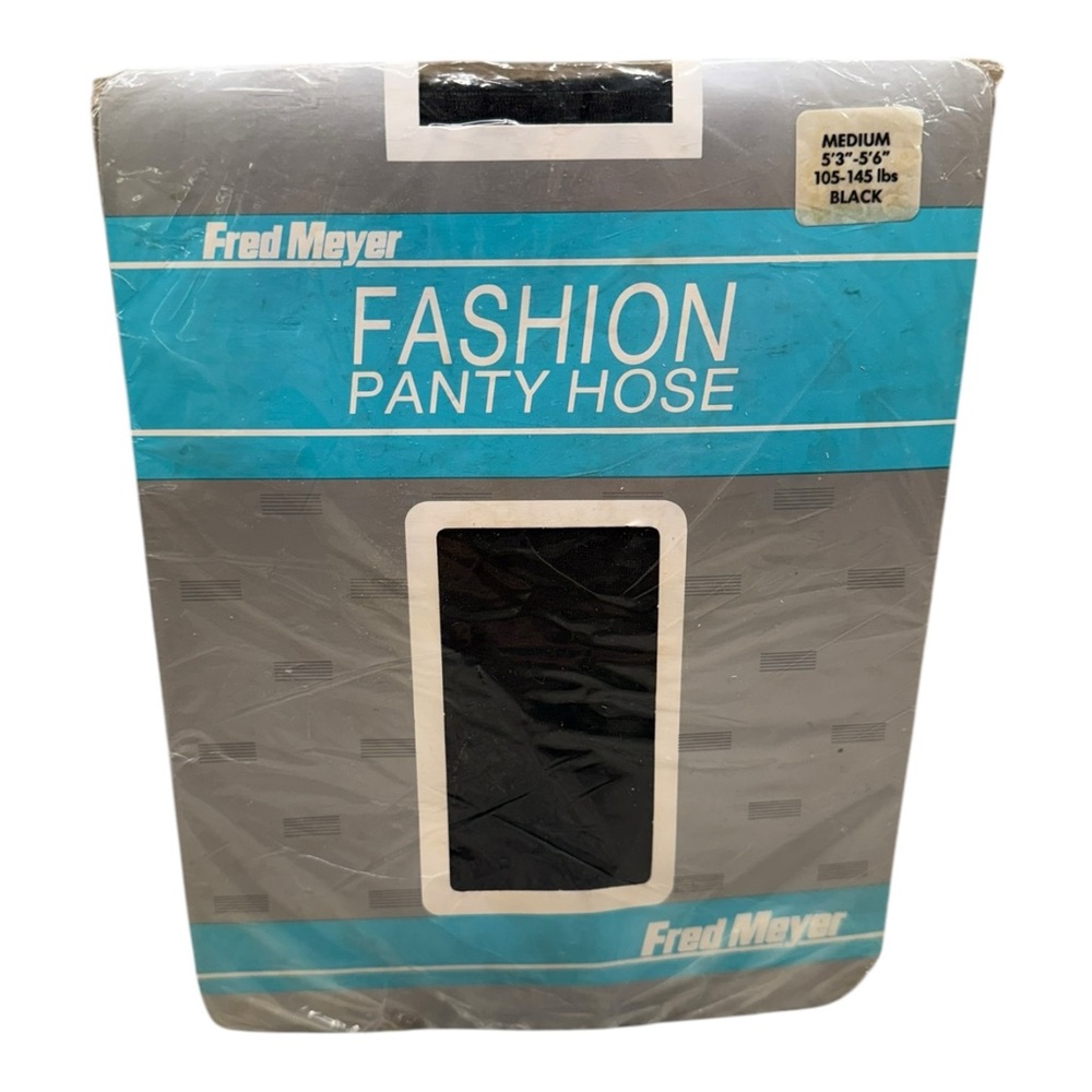 Vintage Fred Meyer Fashion Floral Pantyhose 100% Nylon Medium Black 105-145lbs